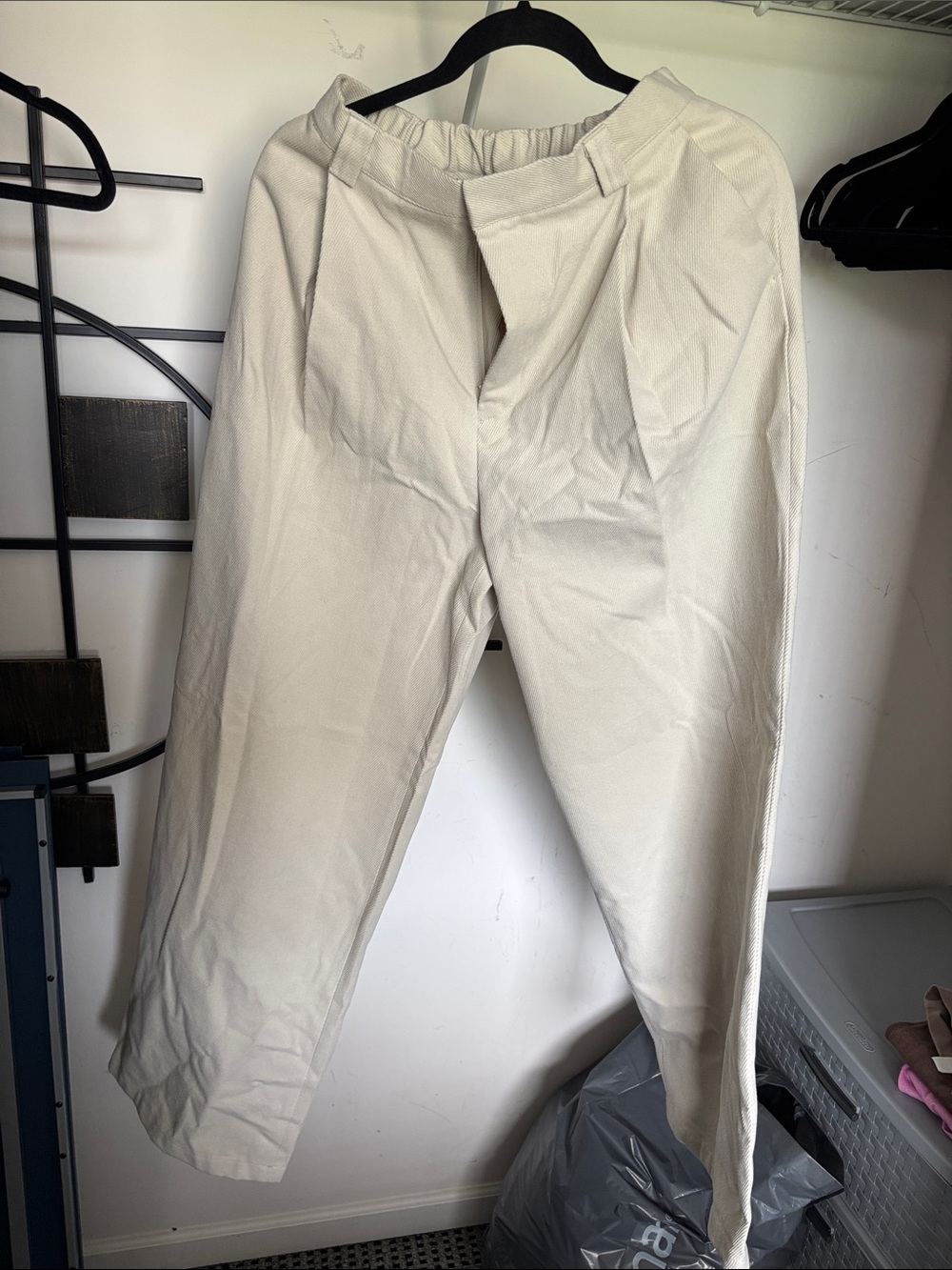 The Frankie Shop Men's Cream Casual Trousers - Pleated Twill